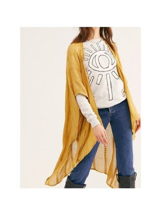 Free People Sweaters - NWT Free People Golden Yellow Sequin Kimono | Boho Whimsigoth Coastal Cowgirl OS